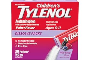 Children's Tylenol Dissolve Packs for Pain Relief, Fever Medication, 160 mg Acetaminophen, Dye Free, Kids' Powder Packets for Cold & Flu Symptom Relief; Wild Berry Flavor, 30 ct.; Pack of 1