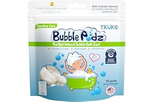 TruKid Bubble Podz Bubble Bath for Baby & Kids, NEA-Accepted for Eczema, Gentle Refreshing Colloidal Oatmeal Bath Bomb for Sensitive Skin, pH Balance 7 for Eye Sensitivity, Unscented (10 Podz)