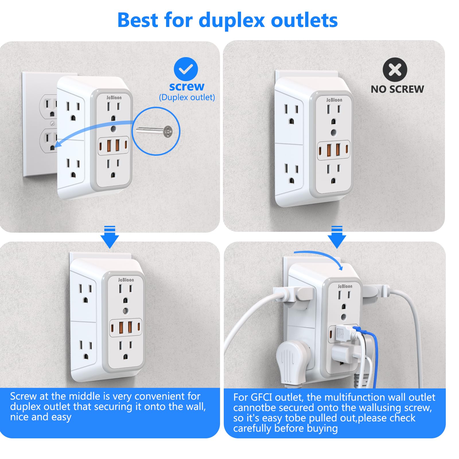 Outlet Extender Surge Protector - 6 Outlet Splitter with 4 USB Ports (2 USB C), Multiple Plug Expander Wall Charger, 3 Sided Multi Plug Wall Adapter Power Strip for Home Office Kitchen Travel