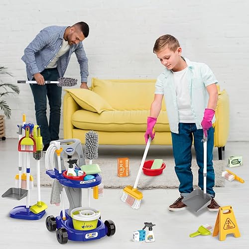 Kids Cleaning Set for Toddlers Pretend Play Housekeeping Supplies Kits with  Real Working Vacuum Cleaner, Broom