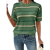 SHEWIN Womens Tops Crewneck Short Sleeve Sweater Pullover Knit Striped Shirt Blouses Fall Outfits for Women 2026
