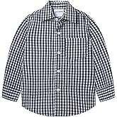 Mud Kingdom Boys Long Sleeve Shirts Back Pleat Button Down Spread Collar Stripe Plaid Spring Autumn