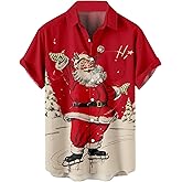 Hawaiian Shirt Mens Christmas Santa Claus Party Aloha Holiday Beach Short Sleeve Shirts Casual Button Down Vacation Top