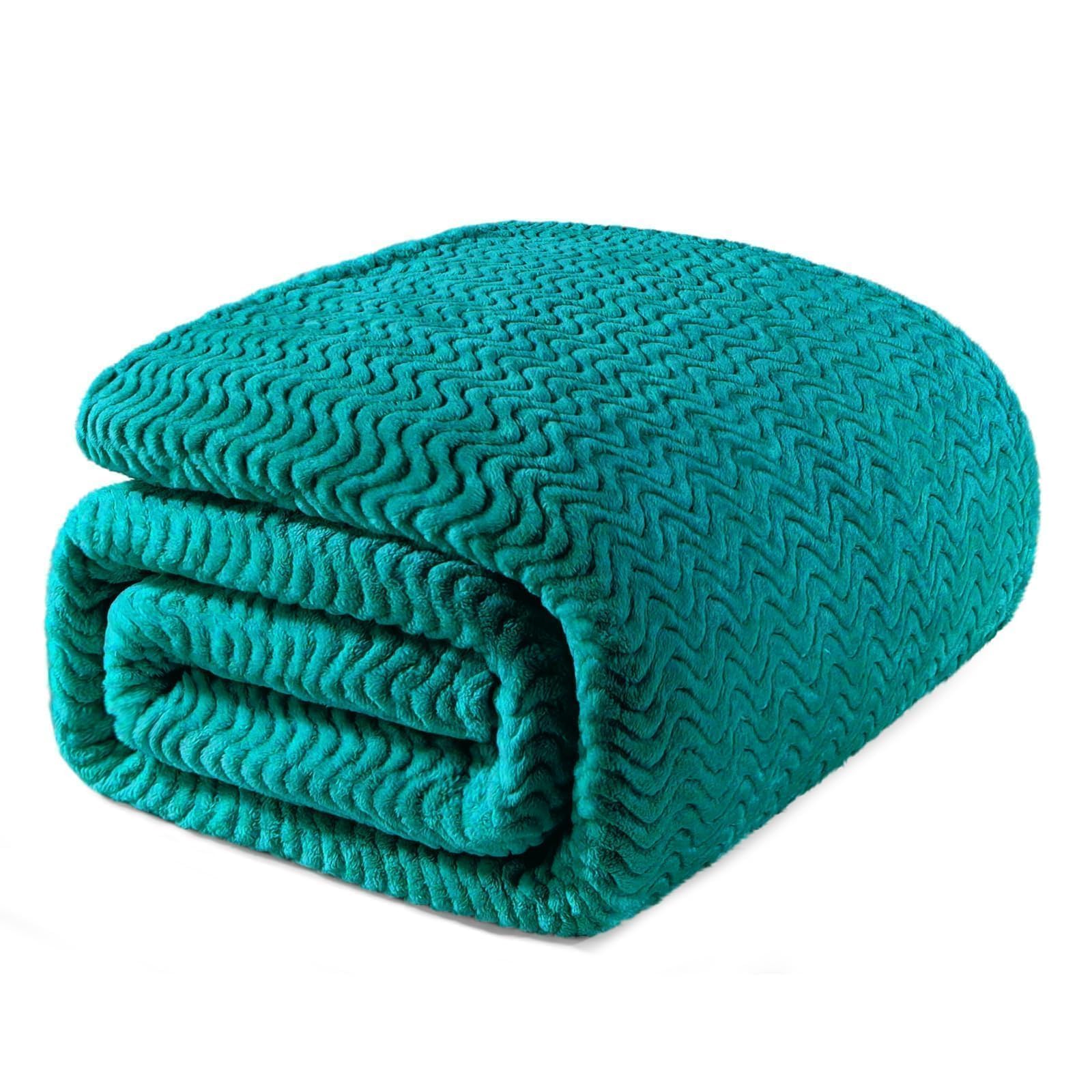 Exclusivo Mezcla King Size Fleece Blanket for Bed, 230x265 CM Cozy Lightweight Blankets for All Season, Decorative Giftable Fuzzy Plush Wave Textured Suitable for Women, Men, Teal — image 1