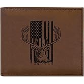 Rogue River Tactical USA American Flag Buck Hunting Men's Leather Bifold Wallet RFID Gift For Him Dad Father United States Billfold Hunt deer Hunter