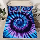 Erosebridal Tie Dye Fitted Sheet Blue Purple Spiral