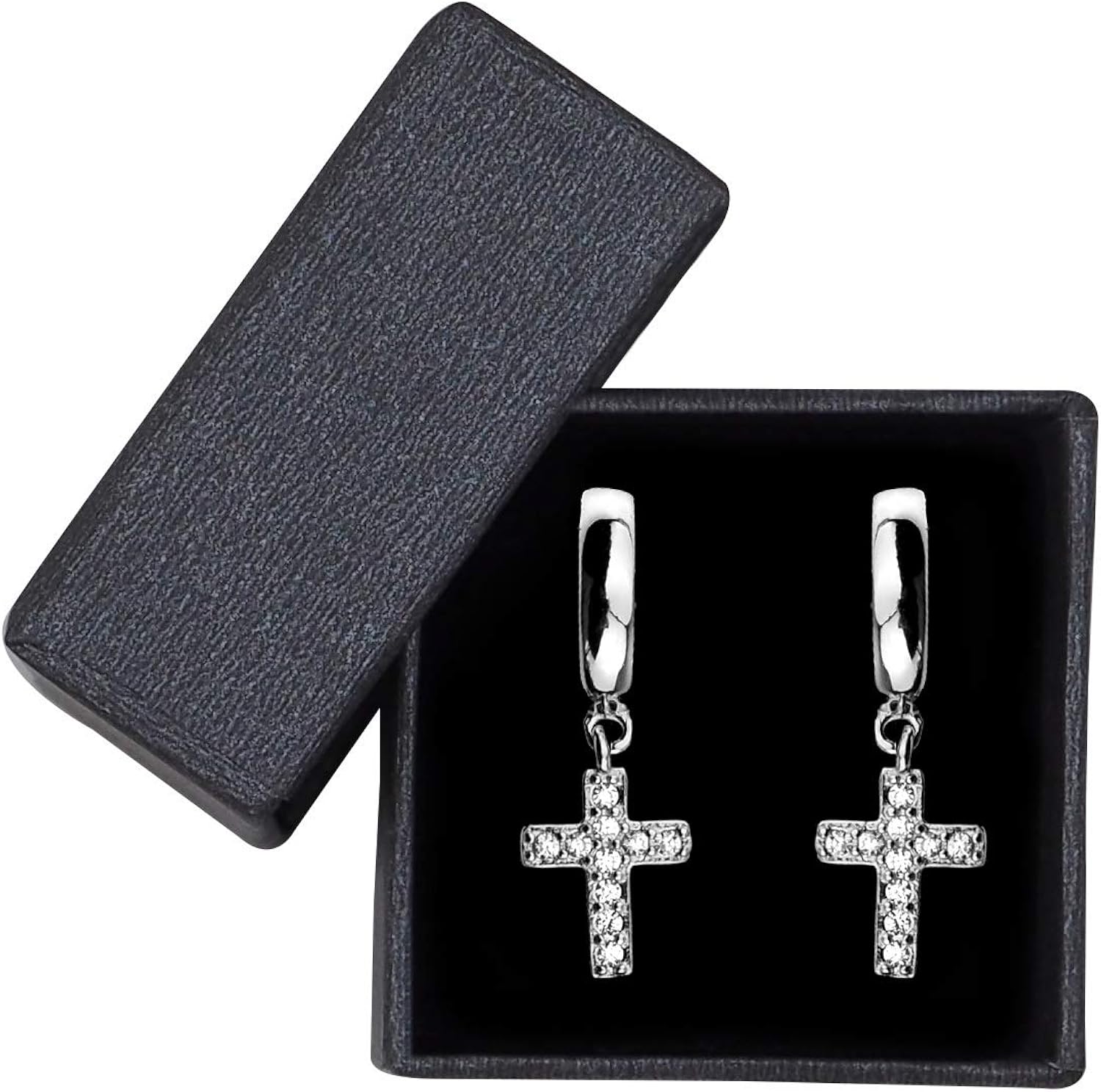SOFIA MILANI - Women's Earrings 925 Silver - with Zirconia Stones - Stud Creoles with Cross Pendant - 20797 - Image 3