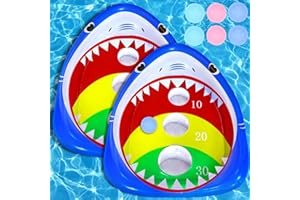 JOINBO 2 Pack Pool Shark Cornhole Board Games Toys Set, Summer Inflatable Shark Floating Swimming Pool Ring Toss Toys for Kids Adults Family for Pool Party Water Carnival