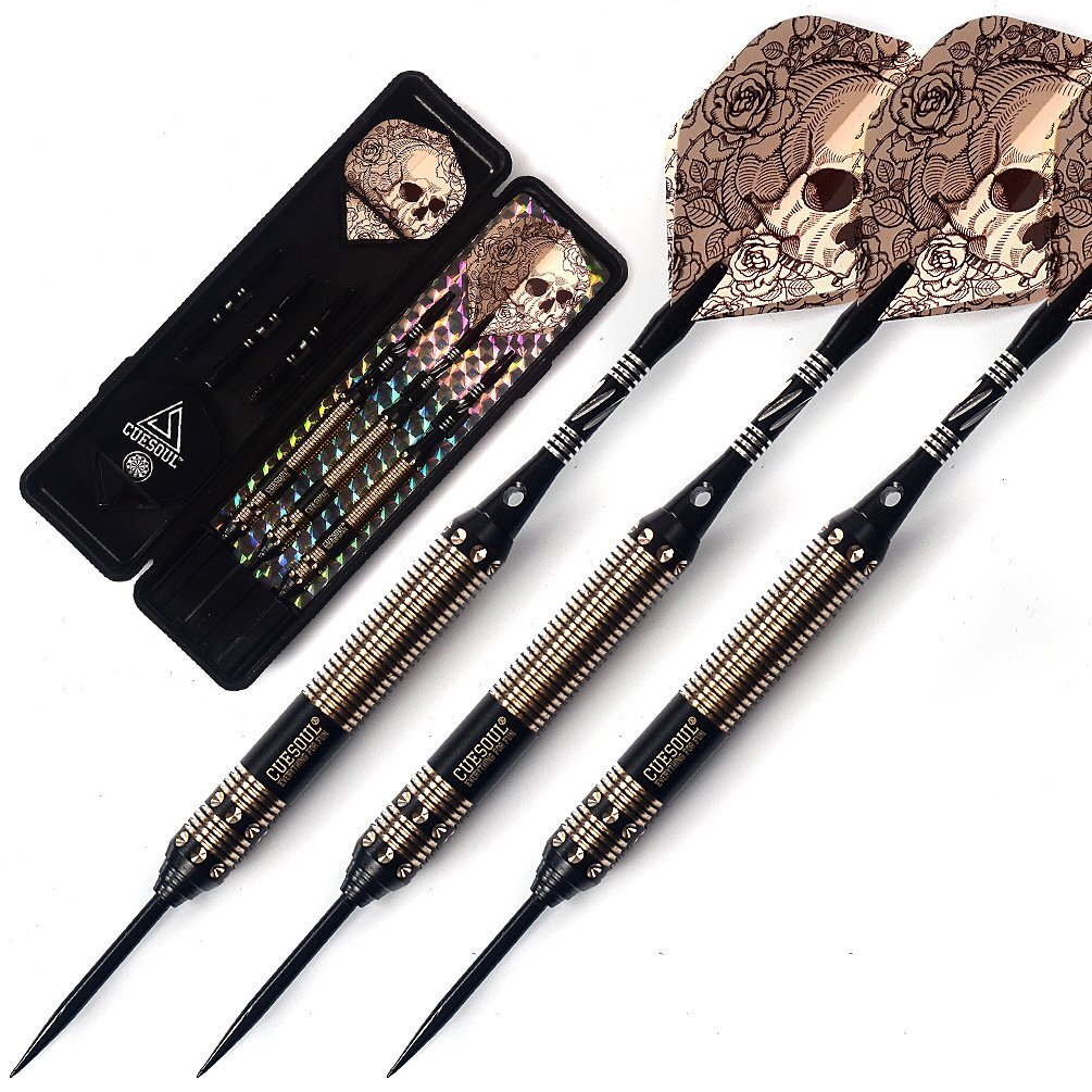 CUESOUL Dragon Series Steel Tip Darts Set 21 Grams Brass Barrels Durable Aluminum Shafts Great Grip Accuracy Good solid Accurate Darts Case Portable (JIAOLONG-F2308)