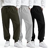 LessonZoo 3 Pack Boys Sweatpants Athletic Joggers Drawstring Stretchy Active Straight Pants with Pockets Fall(Army Green, Light Mixed Gray, Black,XX-Large)
