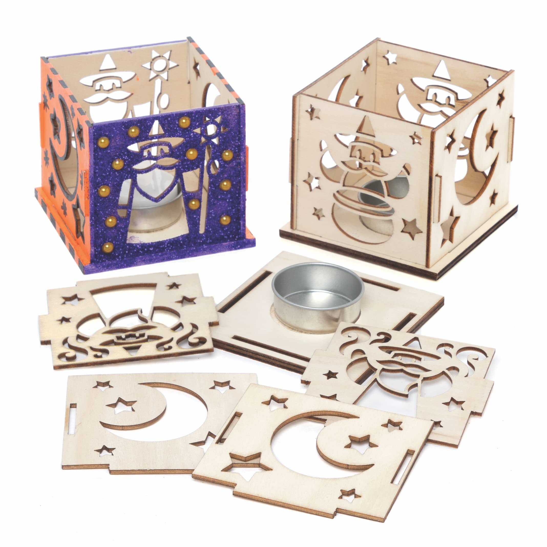 Baker Ross FE662 Wizard Wooden Model Kit - Pack of 3, Tealight Holder to Decorate and Display, Wooden Crafts for Children, Ideal Kids Arts and Crafts Project