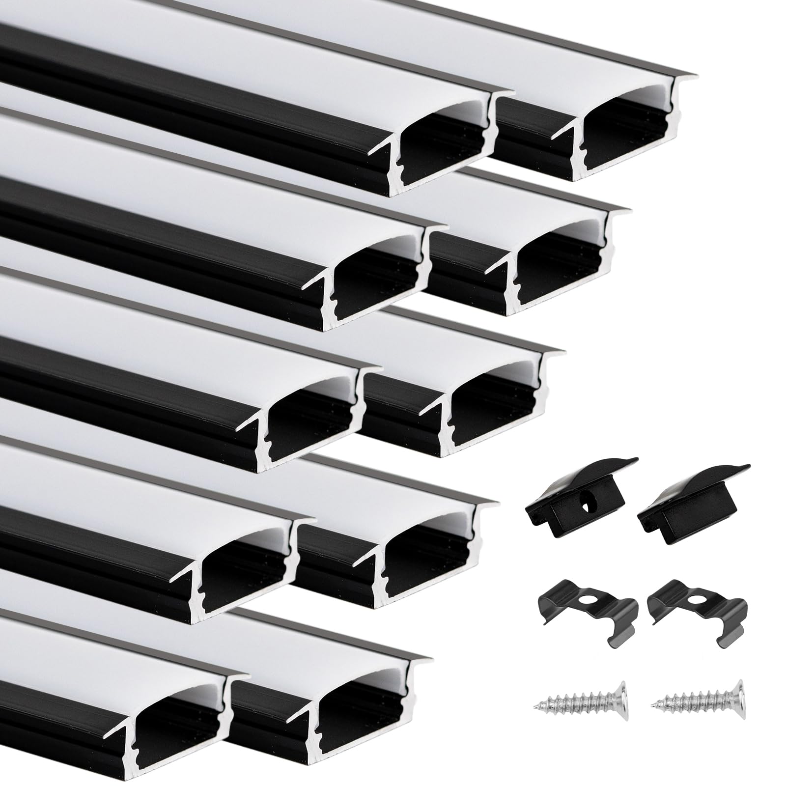Photo 1 of Muzata 10Pack 6.6FT/2M Recessed LED Channel U Shape Black Aluminum LED Strip Diffuser Channel with Milky White Cover U127 WW 2M