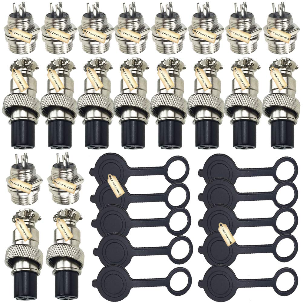 Aviation Connector 3 Pin, Ltsstoreuk 20Pcs GX12 GX12-3 3P 12MM Thread Male Female Wire Panel Metal Connector Plug 5A Circular Aviation Chassis Mount Socket with 10Pcs Aviation Caps