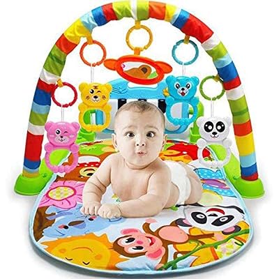 DEJA Baby Fitness Rack, Baby Games Fitness Toys Large Childrens Fitness Game Mat Piano Music Pedal Fitness Rack Blanket Animal Pendant Crawling Mat