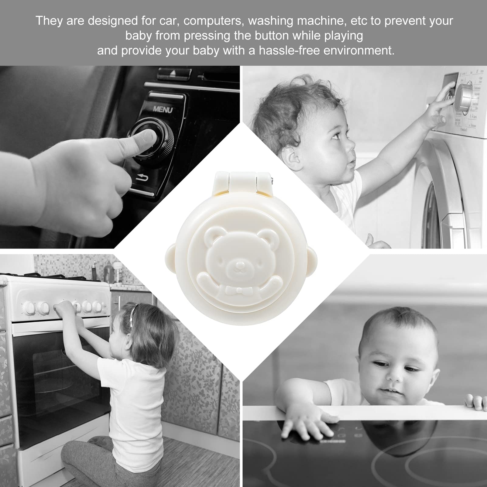 DOITOOL 4 Pcs Child Proof Button Covers, Washing Machine Button Covers Child Lock, Gas Stove Child Safety Knob Locks, Baby Proof Button Cover, Prevent Pressing Device for Stove Refrigerator Washer