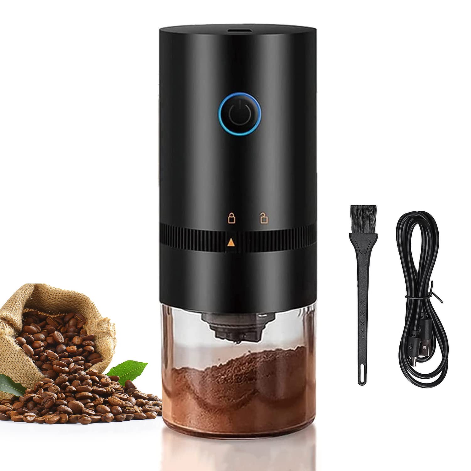 Busdeals Electric Coffee Grinder, Portable Automatic Burr Coffee Grinder with Clean Brush, USB Rechargeable, Small Coffee Bean Grinder for Home Office(Black), 125