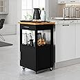 Shintenchi Kitchen Island Cart with Storage,Rolling Kitchen Island Side Table on Wheels with Worktop,Single Door Storage Cabinet and Drawer for Kitchen,Dinning Room, Black