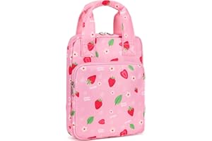 DSIUE Kids Bible Cover Case Girls Cute Bible Carrying Case Book and Study Supplies Holder/Carrier/Bag with Handle and Pockets, Pink Strawberry