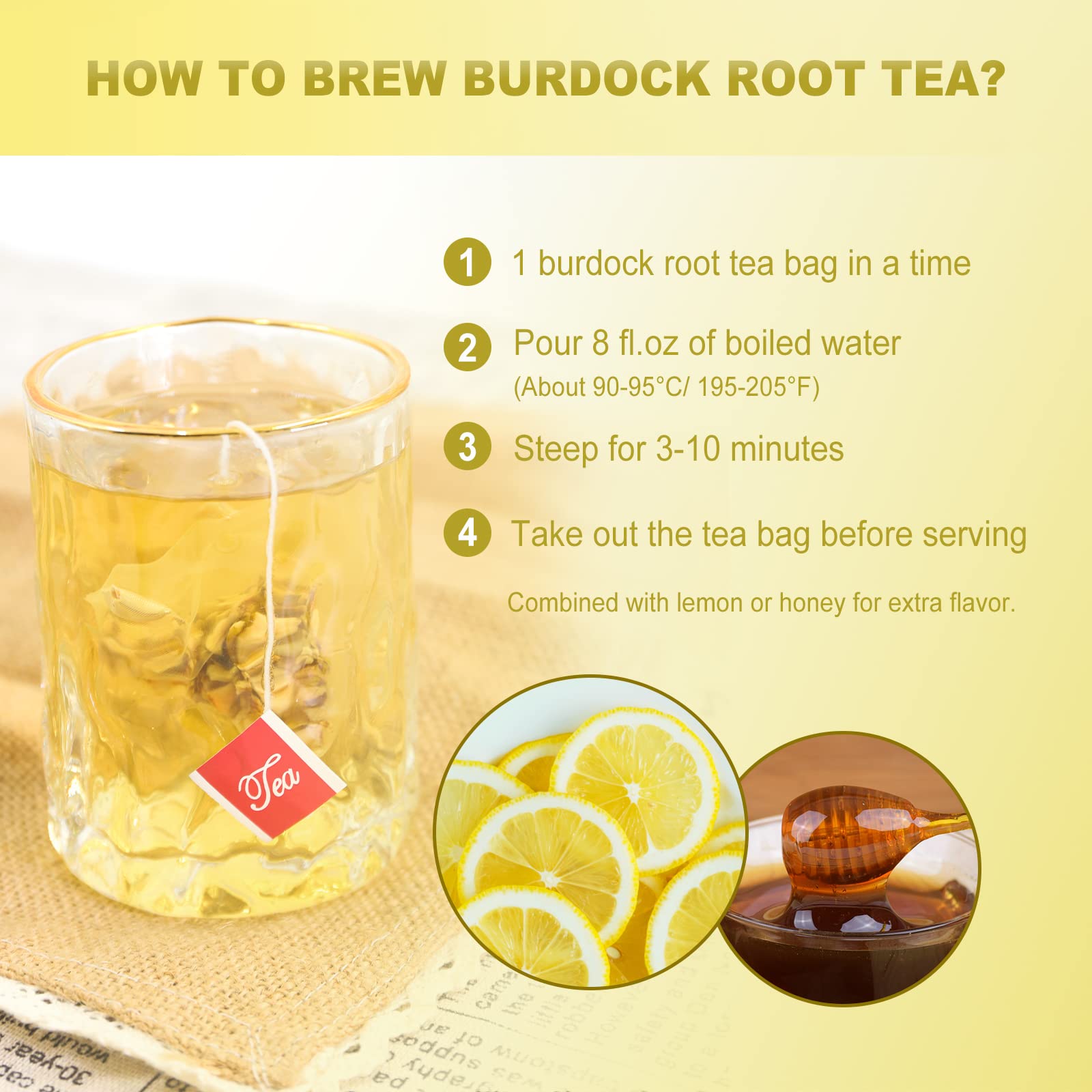 FullChea Burdock Root Tea Bags, 40 Teabags, 2.5g/bag - Premium Burdock Root - Non-GMO - Naturally Caffeine-free Herbal Tea - Aid in Digestion & Improving Liver Health