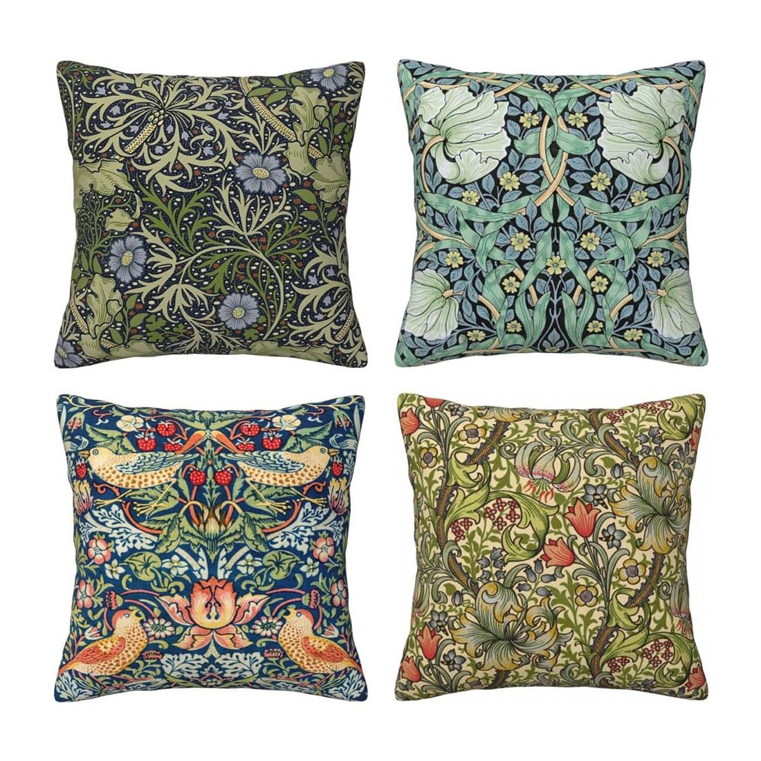 WWOOPLL William Morris Set of 4 Cushion Covers 50x50cm, Vintage Botanical Floral Garden Home Decor Pillowcases Throw Cushions Pillow Covers for Living Room Sofa Couch Bed, 20x20 Inch