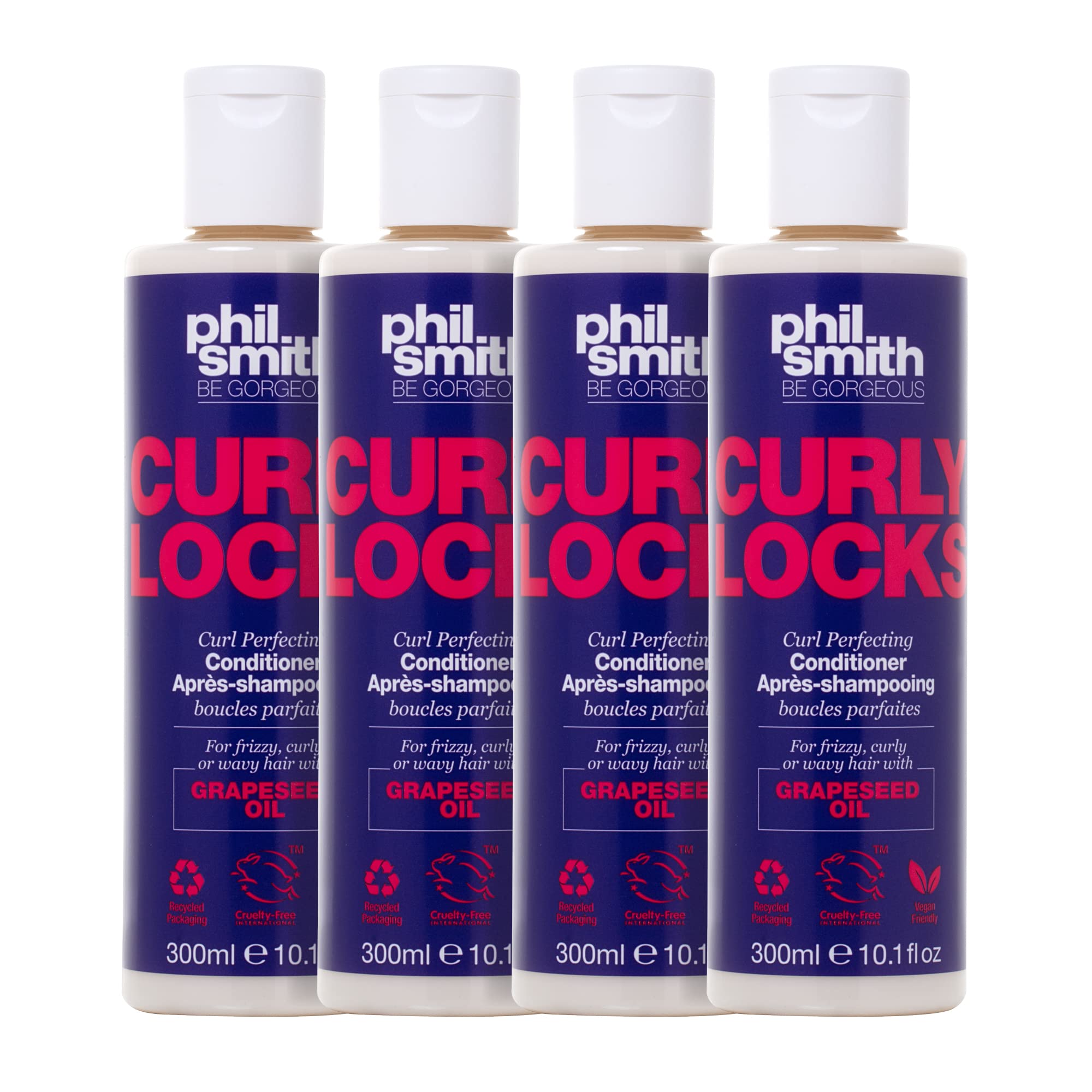Phil Smith Be Gorgeous | Curly Locks Curl Perfecting Conditioner | For Frizzy, Curly or Wavy Hair | Vegan Friendly | With Grapeseed Oil | 300ml | Pack of 4