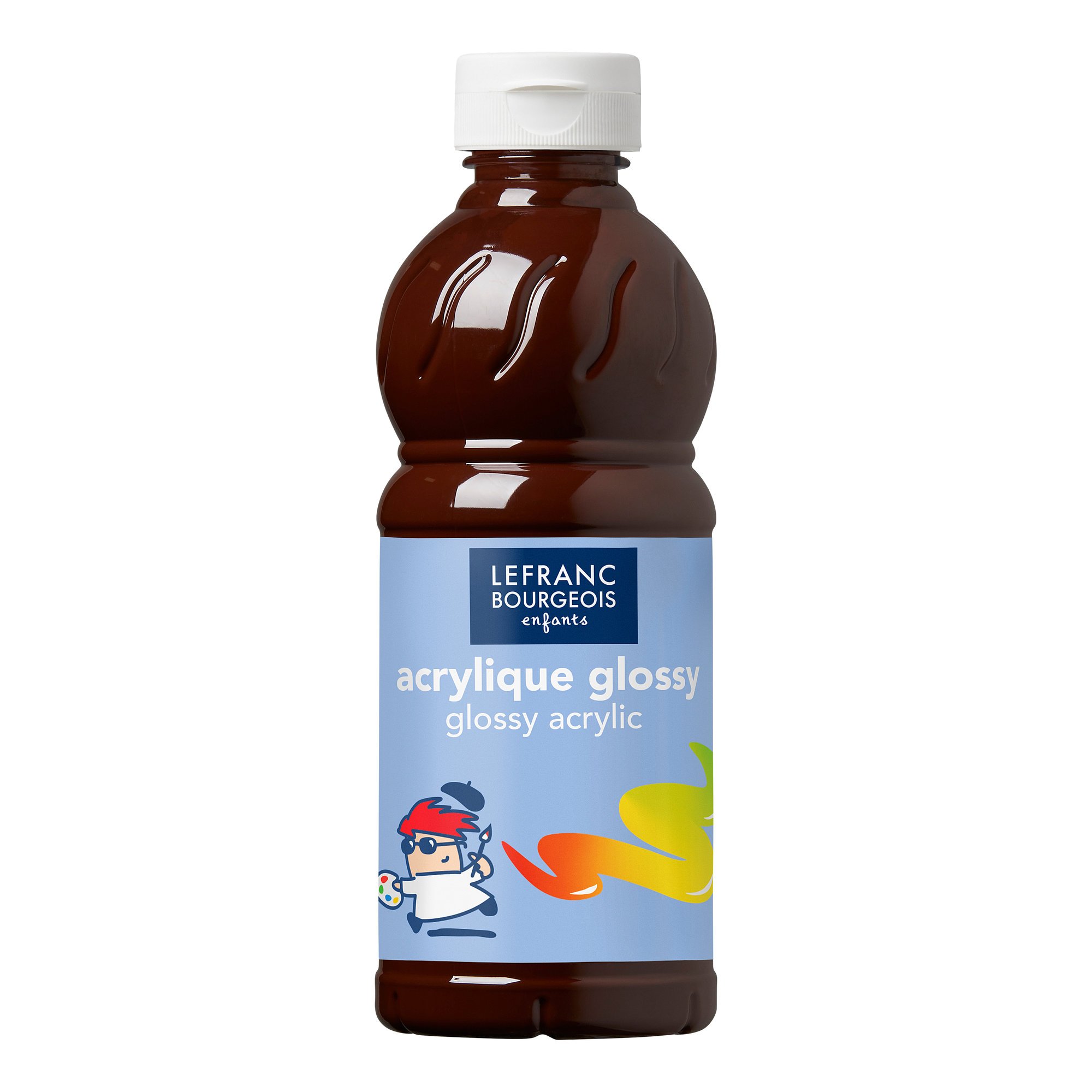 Lefranc Bourgeois 188148 Glossy Children's Acrylic Paint, Ready-to-Use Liquid Acrylic Paint, Glossy and Waterproof, Ideal on Paper, Cardboard, Wood, Plaster, Metal, Plastic, 500 ml Bottle - Chocolate