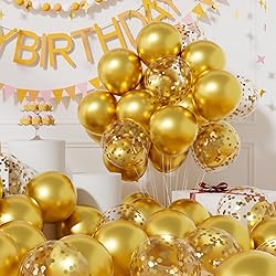 AULE Party Balloons Pack of 42 - Metallic Gold