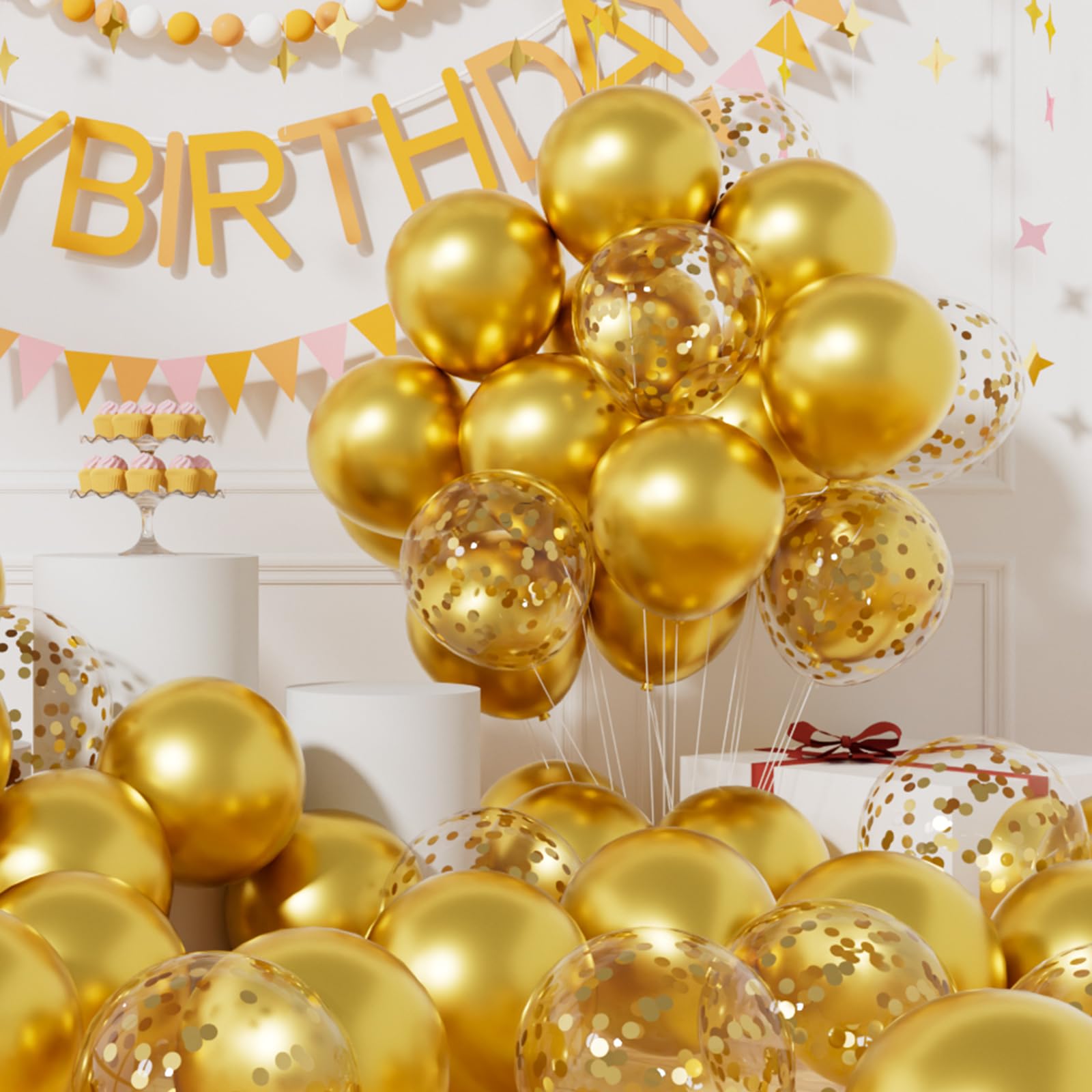 AULE Party Balloons Pack of 42 - Metallic Gold