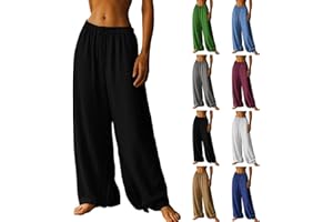Women's Wide Leg Linen Pants High Waist Trousers Summer Palazzo Lounge Pants Loose Casual Flowy Trousers for Beach