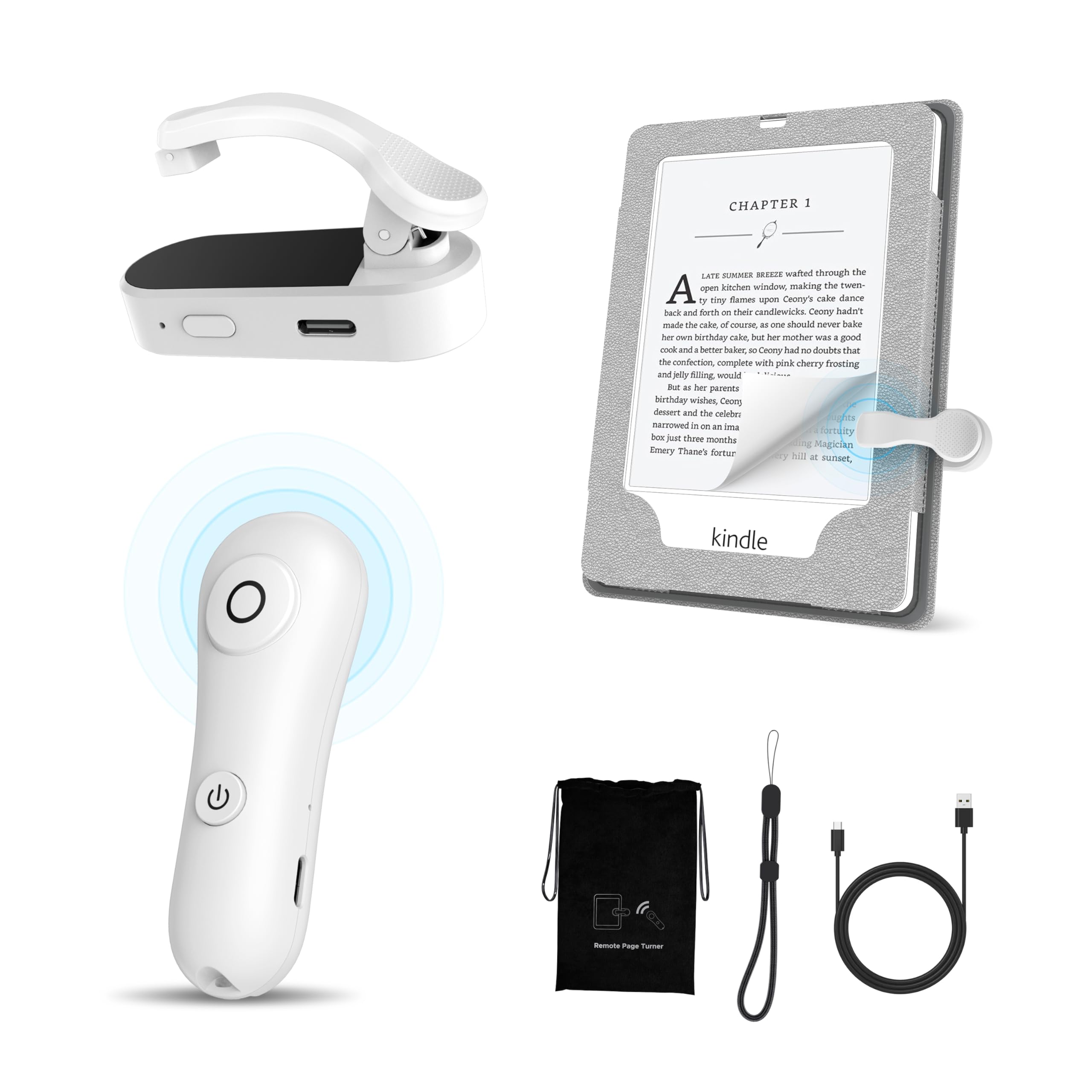 Photo 1 of [#1 Fit for Thick Case] Remote Control Page Turner for Kindle Paperwhite Oasis Kobo, Kindle Accessories Clicker with Case-Fit Clip, Reading Novels/Comics for iPhone iPad Android Tablet Samsung -White