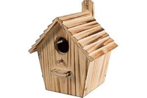 CLACKIBUKVYZ Bird Houses - Wooden Bird House for Outside with Pole - 1-1/2 Inch Entrance Hole for Bluebirds, Wrens, Chickadees, and Tree Swallows - Hanging Birdhouse for Garden