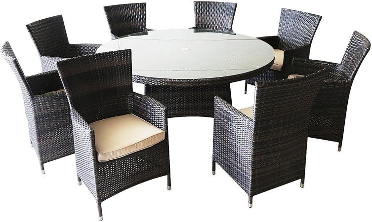 Amazon Com Patioption Patio Set Outdoor Wicker Patio Furniture Sets Modern Bistro Set Pe Rattan Chair Conversation Dining Sets Round Table With 8 Seater Garden Outdoor