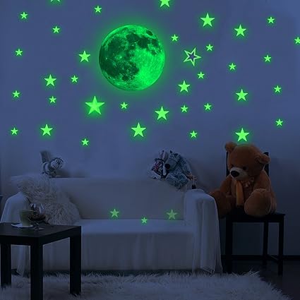 Toeoe 30cm Glow In The Dark Moon Wall Sticker Decorative Removable