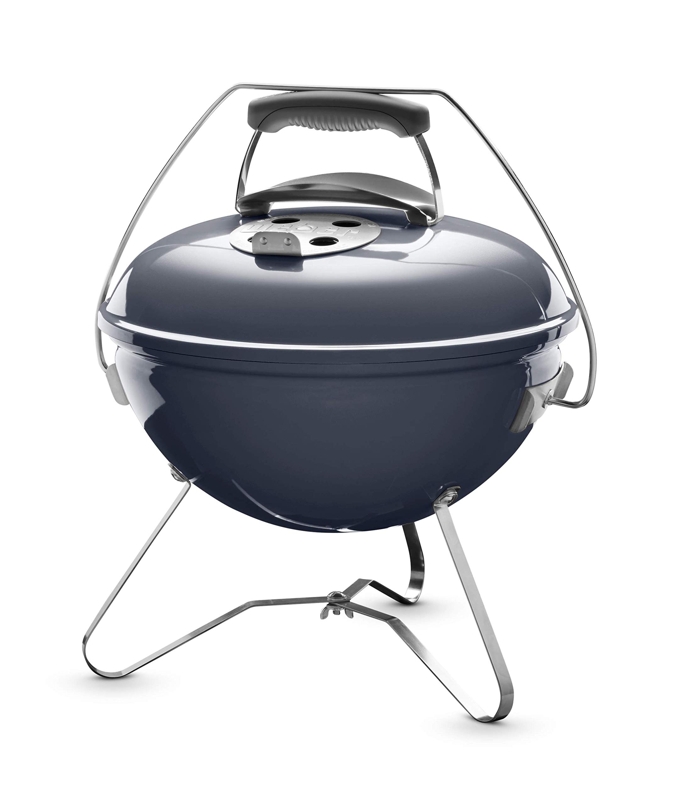 Weber Smokey Joe Premium Charcoal Barbecue/Portable Design, Porcelain-Enamelled Lid & Bowl, 37 cm Cooking Surface, Tuck-N-Carry Handle, Slate Blue