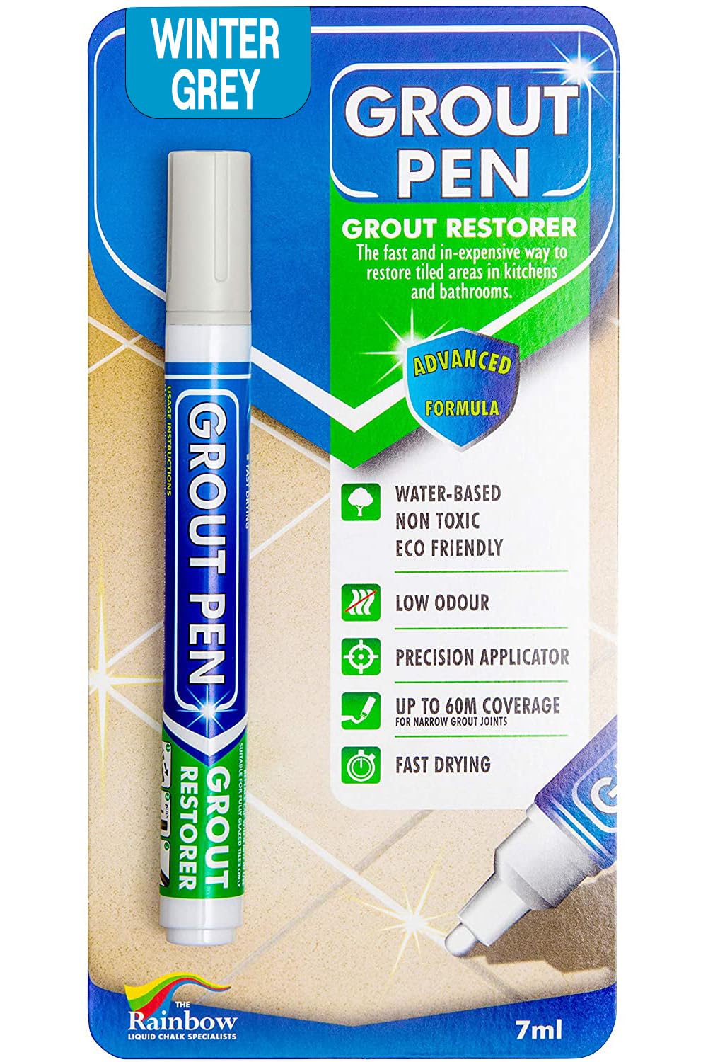 Grout Pen - Designed for Restoring Tile Grout in bathrooms & Kitchens (Winter Grey)