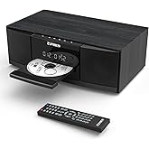 Vintage Bluetooth Stereo System for Home, THINKYA 36W RMS Micro HiFi Systems CD Player Dual 3” Bass with Bluetooth Audio Streaming, FM Radio, USB Port, Aux-in, Earphone Port, Remote Control Black