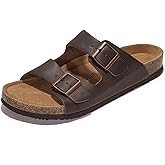Project Cloud 100% Genuine Leather Mens Sandals - Memory Foam Insole & Cork Footbed Slides for Men Footwear - Non-Slip Summer Sandals for Men & Lightweight Mens Slides (Heritage)