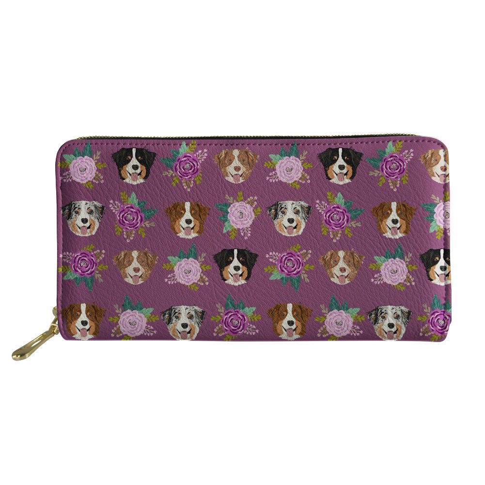 Coloranimal Zipper Around Long Wallet Bag Case for Teenager Girls Funny Animal Border Collie Flower Puzzle Passport Holder for Travel Outdoor