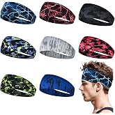 Sports Headband for Men 9 Pack Sweat Headbands for Men Running Workout Headbands Wide Sweatband Mens Stretchy Headband for Running Cycling Football Basketball Yoga