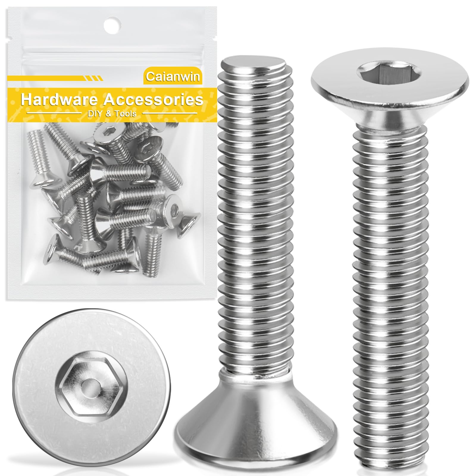 Caianwin 20Pcs M6*35mm Hex Countersunk Bolts DIN7991 Machine Screws 304 Stainless Steel Countersunk Screws