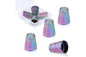 BUPETE 4 Piece Sewing Thimble,Sewing Thimble Colorful,Metal Thimble Rings Adjustable Metal Finger Shield Ring Leather Coin Finger Protectors, Sewing Thimble Cap for Sewing Embroidery Needlework Accessories