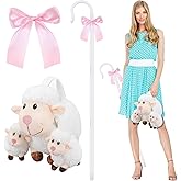 SilTriangle Halloween Shepherdess Costume Accessories 43" Shepherds Hook Staff Prop Little Sheep Handbag Purse and Pink Ribbon for Woman Halloween Cosplay Costume