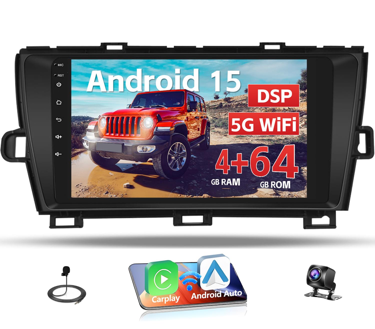 Photo 1 of [DSP 4+64G] for Toyota Prius 2010-2015 Android 15 Car Stereo, Hikity 9'' IPS Touch Screen Radio with Wireless Carplay Android Auto Bluetooth Mirror Link GPS WiFi SWC FM/RDS/32EQ Backup Cam+Mic 1280P