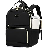 LOVEVOOK Laptop Backpack for Women with Giant Tumbler Holder Pocket, 17 inch Large Travel Work Backpack Purse for Teacher Nurse, Waterproof College Book Bag Cute Casual Daypack, Black