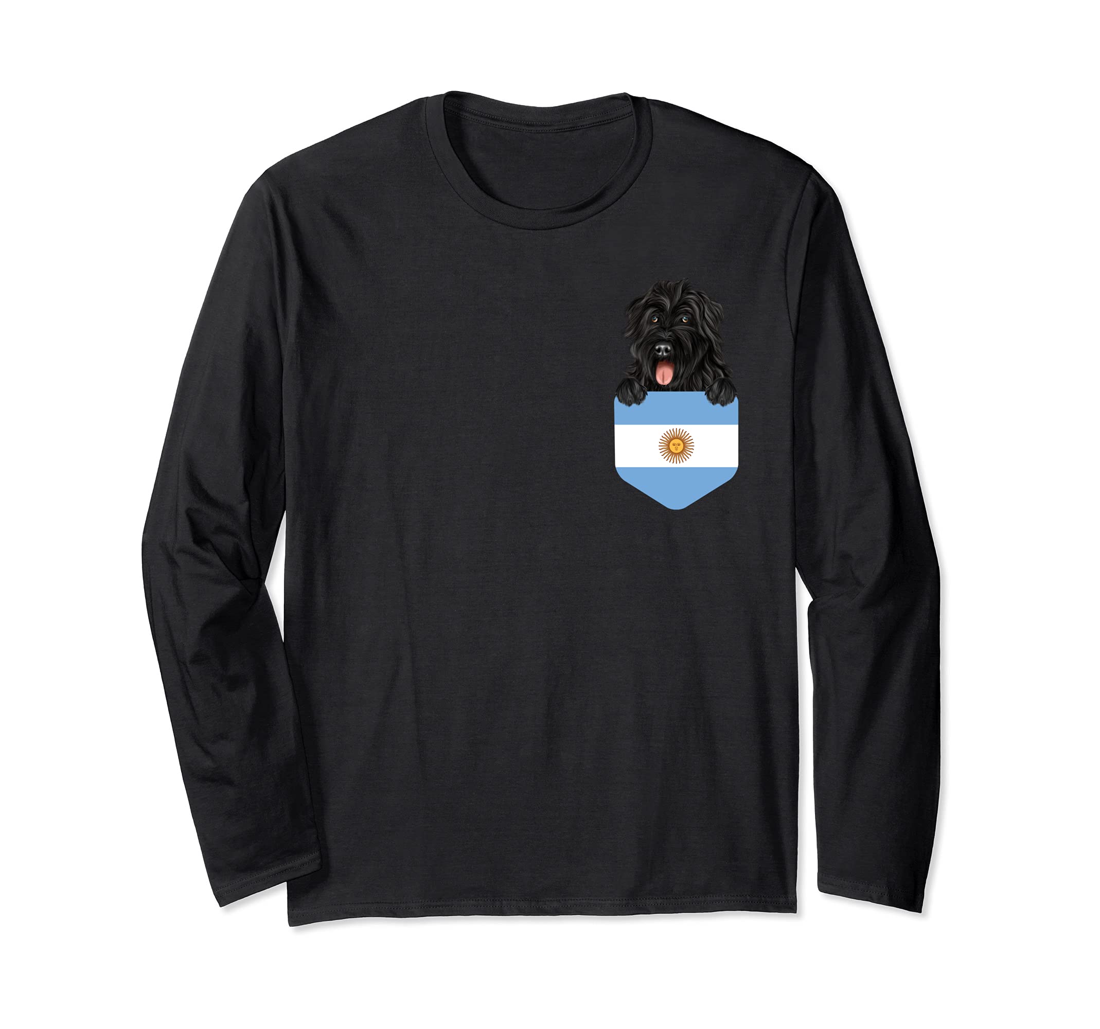 Argentina Flag Bouvier des Flandres Dog In Pocket Long Sleeve T-Shirt