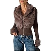 SOLY HUX Women's Faux Fur Jacket Zip Up Collared Long Sleeve Fuzzy Jacket Outerwear Fall Clothes Winter Coat