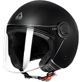 TRIANGLE DOT Approved Retro 3/4 Open Face Motorcycle Helmet Moped Motorbike | Classic vintage style shell with clear visor, windproof anti-scratch shield, washable and comfort liner for men women