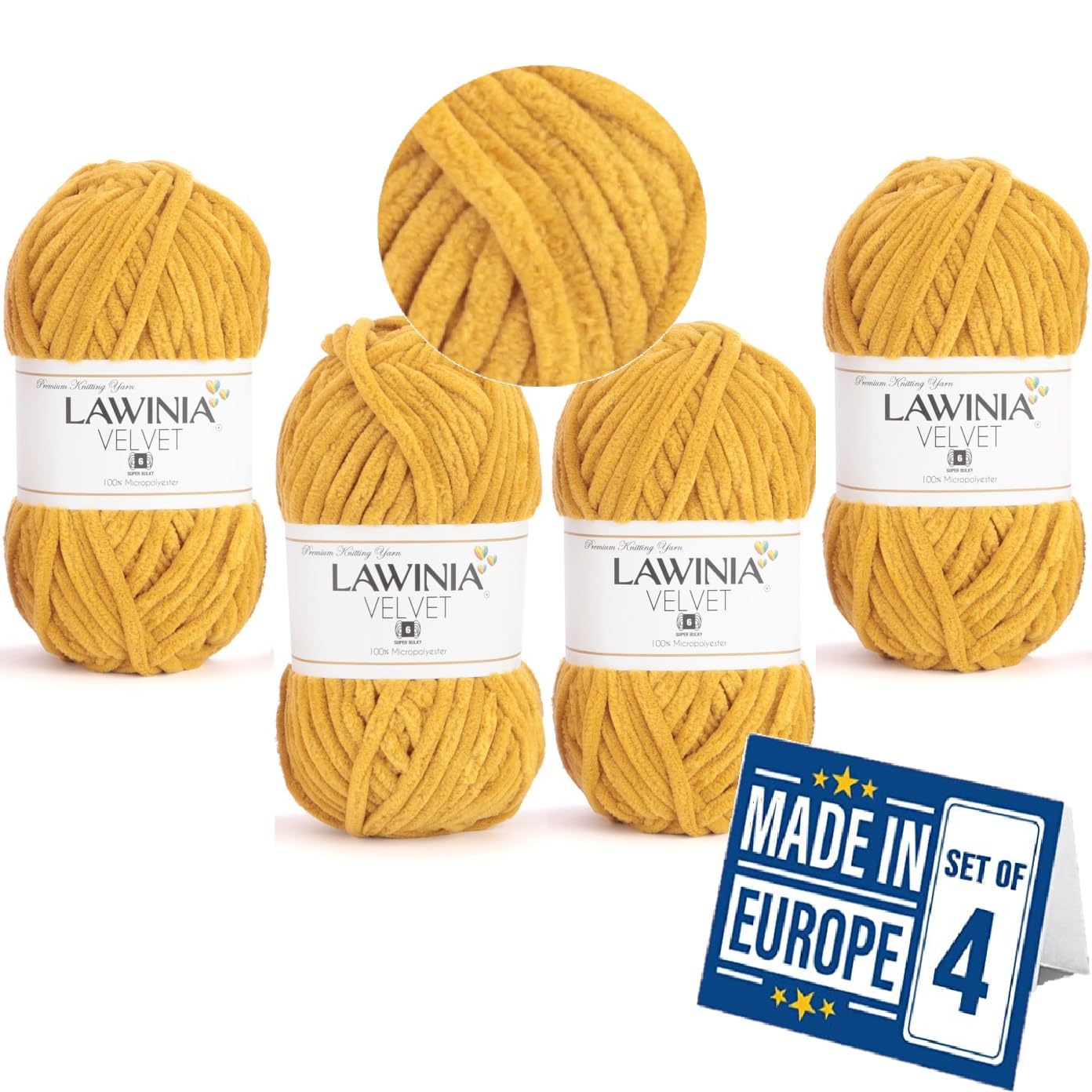 LAWINIA -Velvet Premium Soft Chenille Yarn Chunky, Velvet Yarn Crochet, Does NOT SHED, Plush Blanket Wool for Crochet, Thick Chunky Wool for Knitting, Pack of 4