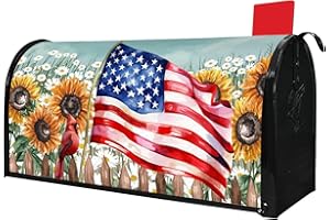 PUTWARE Sunflower Patriotic Mailbox Covers Magnetic Standard Size 21" X 18" Spring Summer American Flag Welcome Mailbox Wraps Post Letter Box Cover for Garden Yard Home Decor Outdoor Decorations