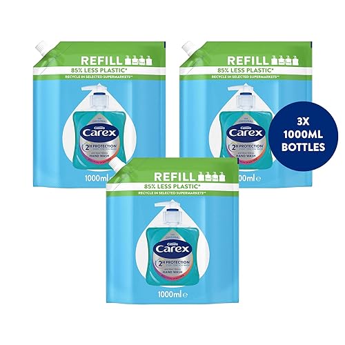 Carex 2 Hour Protection Antibacterial Original Hand Wash Refills, Liquid Hand Soap Eco Refill for Homes & Businesses, Clean & Protect Hands, Bulk Buy, Pack of 3 x 1 litre